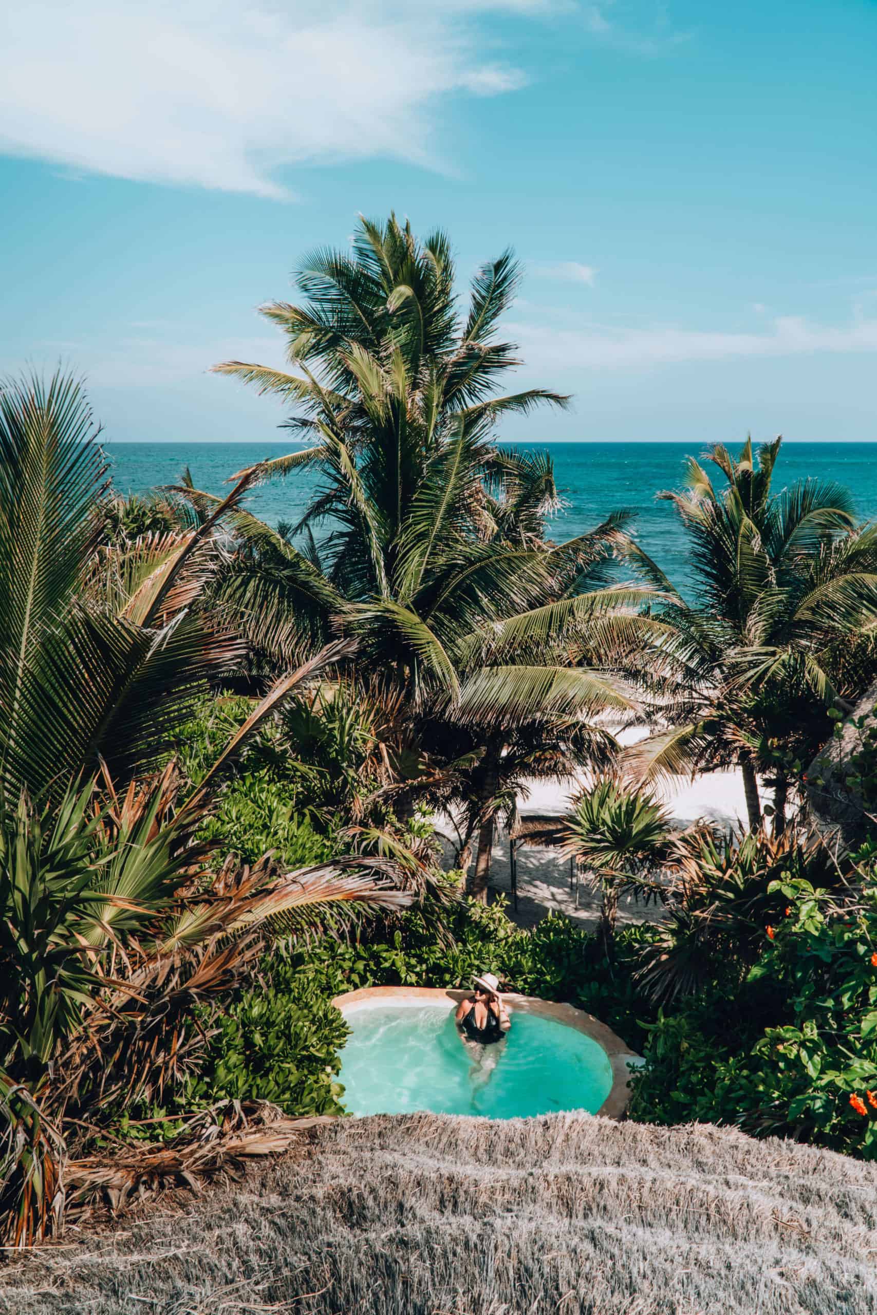 Hanging in the private pool of our room at Playa Papaya Project in Tulum