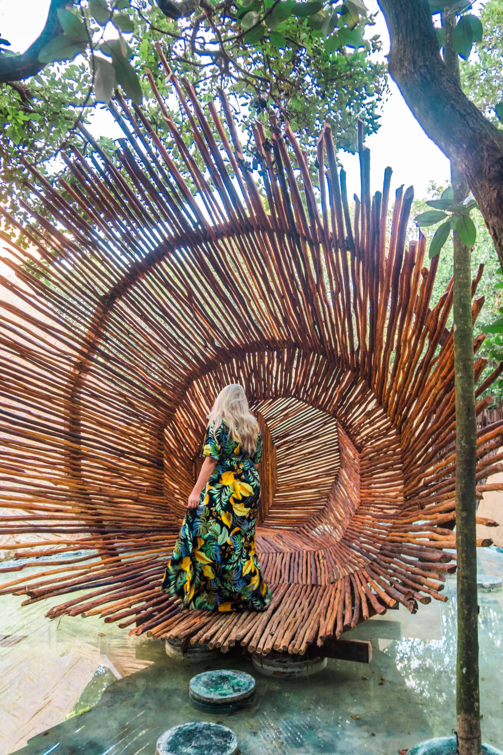 Entrance to the yoga room at the spa at Azulik hotel in Tulum, Mexico