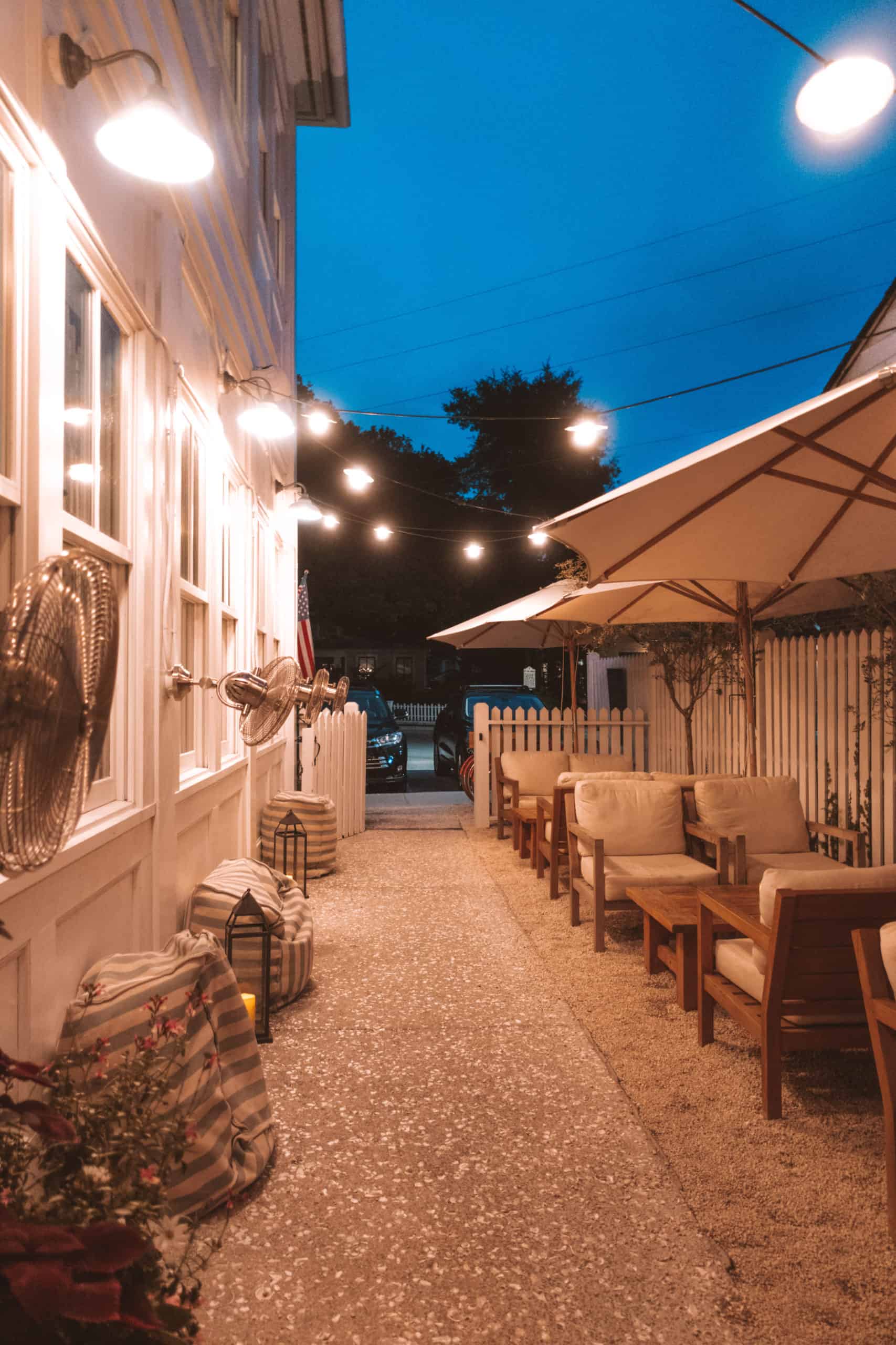 Outdoor seating at the Post House Inn in Mt Pleasant, South Carolina