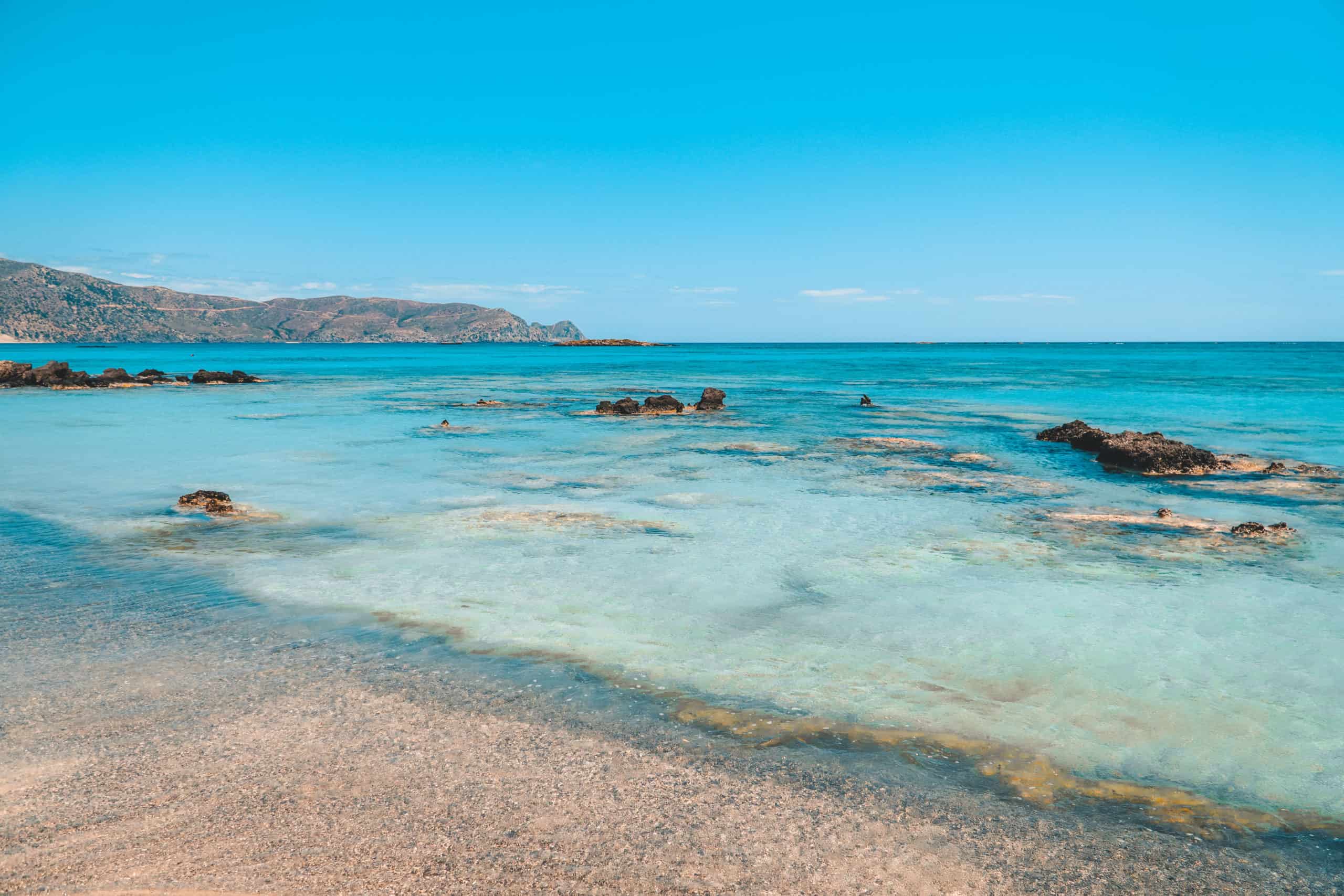 Blue water at Elafonissi Beach in Crete, Greece