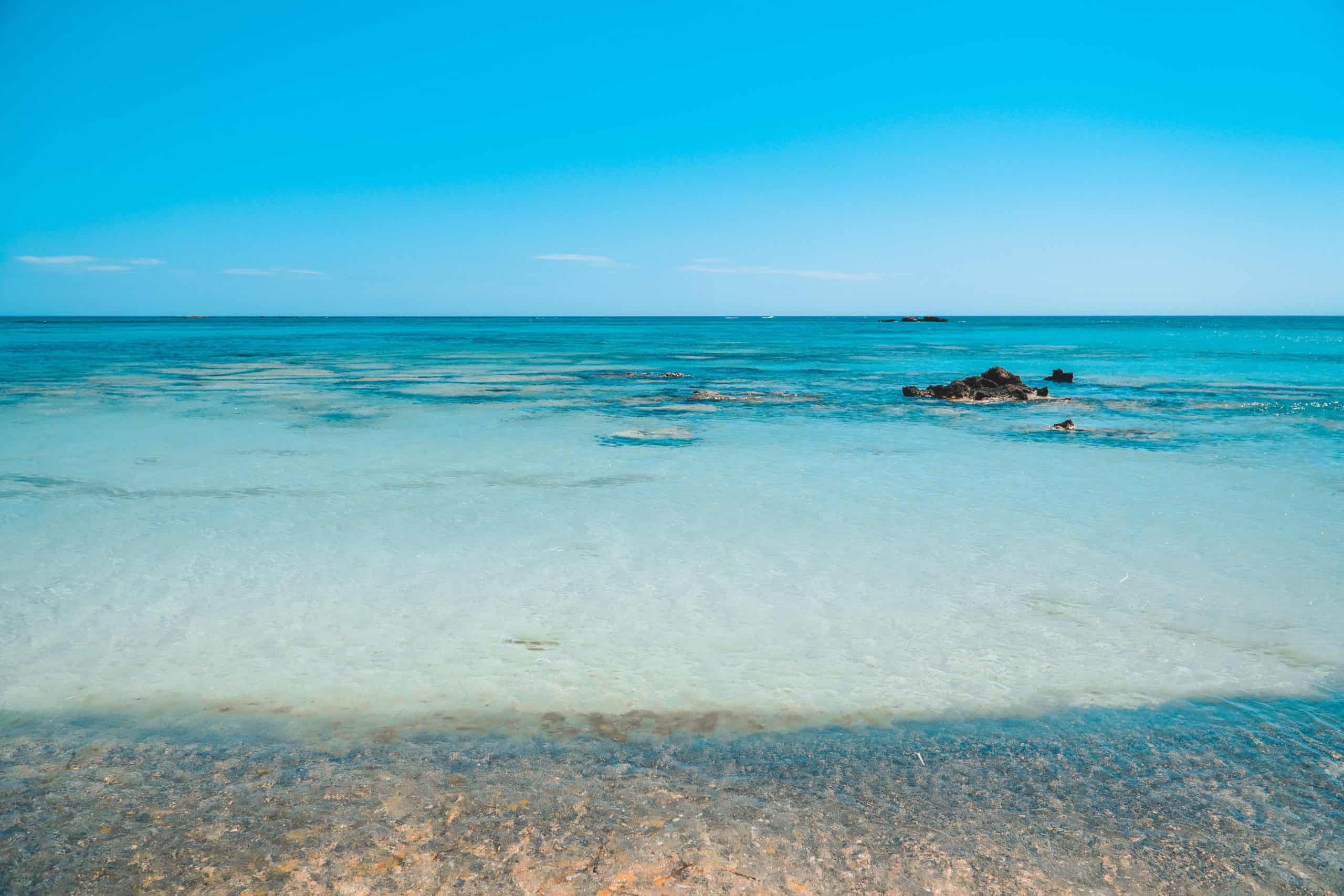 Blue water at Elafonissi Beach in Crete, Greece