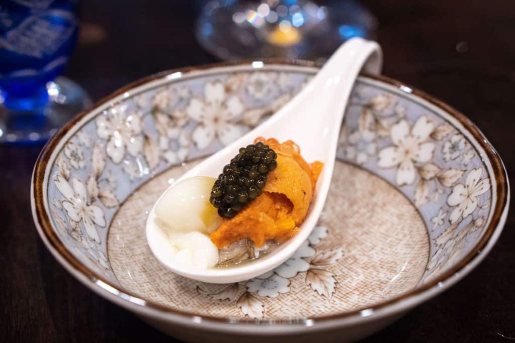 DINING AT YAMAKASE IN L.A. | oyster shooter with uni and fish roe | The Republic of Rose