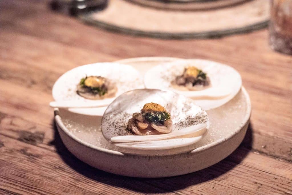 DINING AT FAUNA IN VALLE DE GUADALUPE | Geoduck with sea urchi, seaweed and fish broth with dashi | The Republic of Rose | #ValleDeGuadalupe #Baja #Mexico #Fauna #Bruma #RutaDelVino #Ensenada