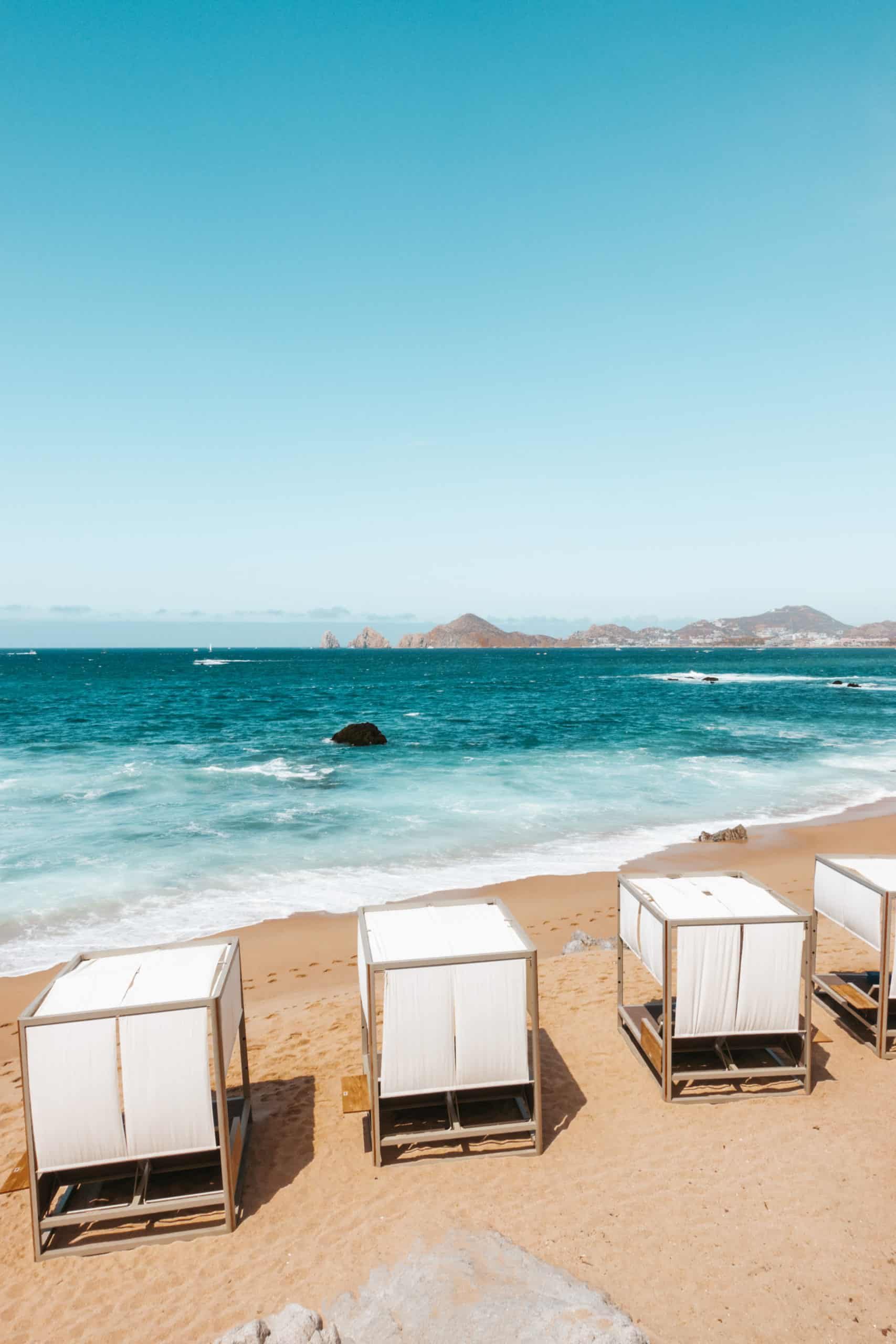 Beach area and view of the arch at the Cape Thompson in Cabo San Lucas, Mexico