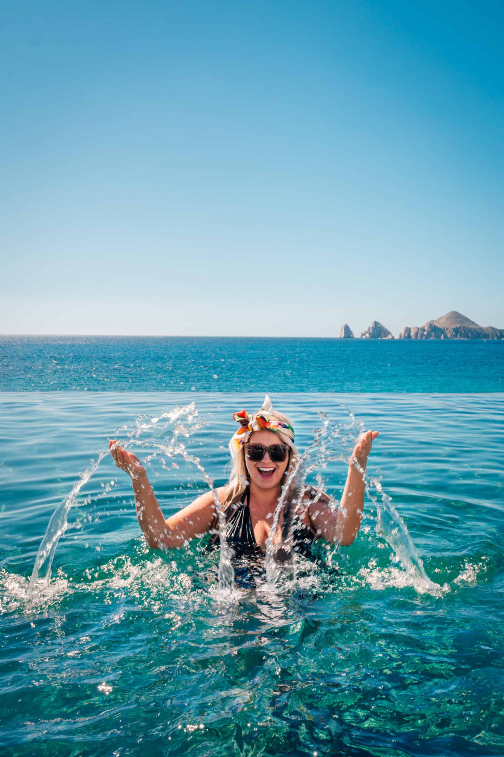 Splashing around at the Cape Thompson pool in Cabo San Lucas, Mexico