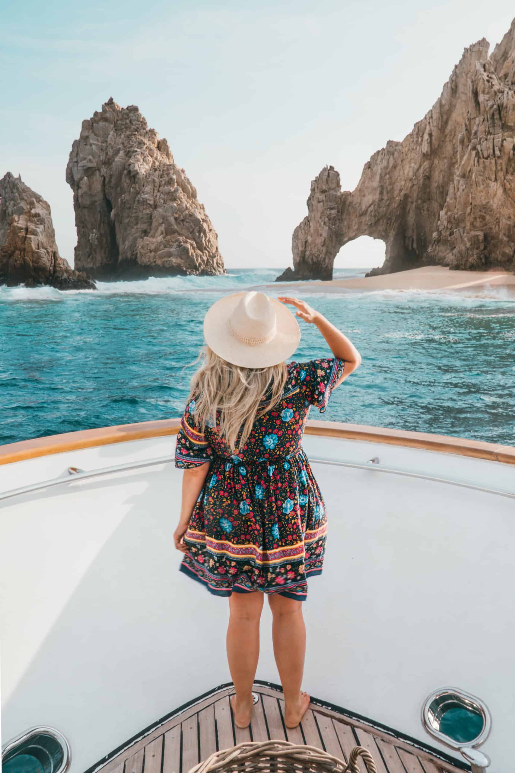Checking out the arch from Contessa yacht in Cabo San Lucas, Mexico