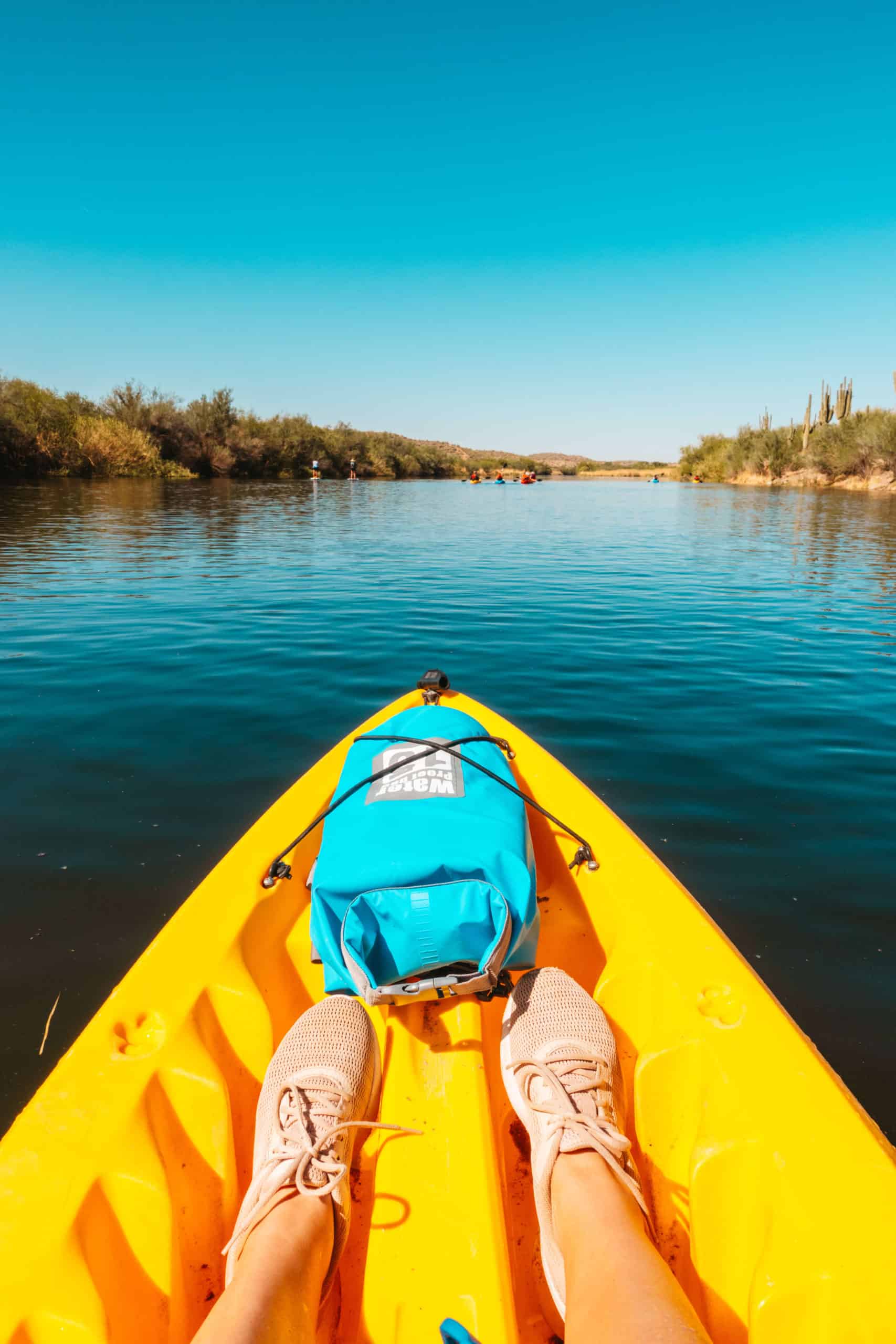 Sit on top kayak and dry bag on the Salt River in Phoenix, Arizona