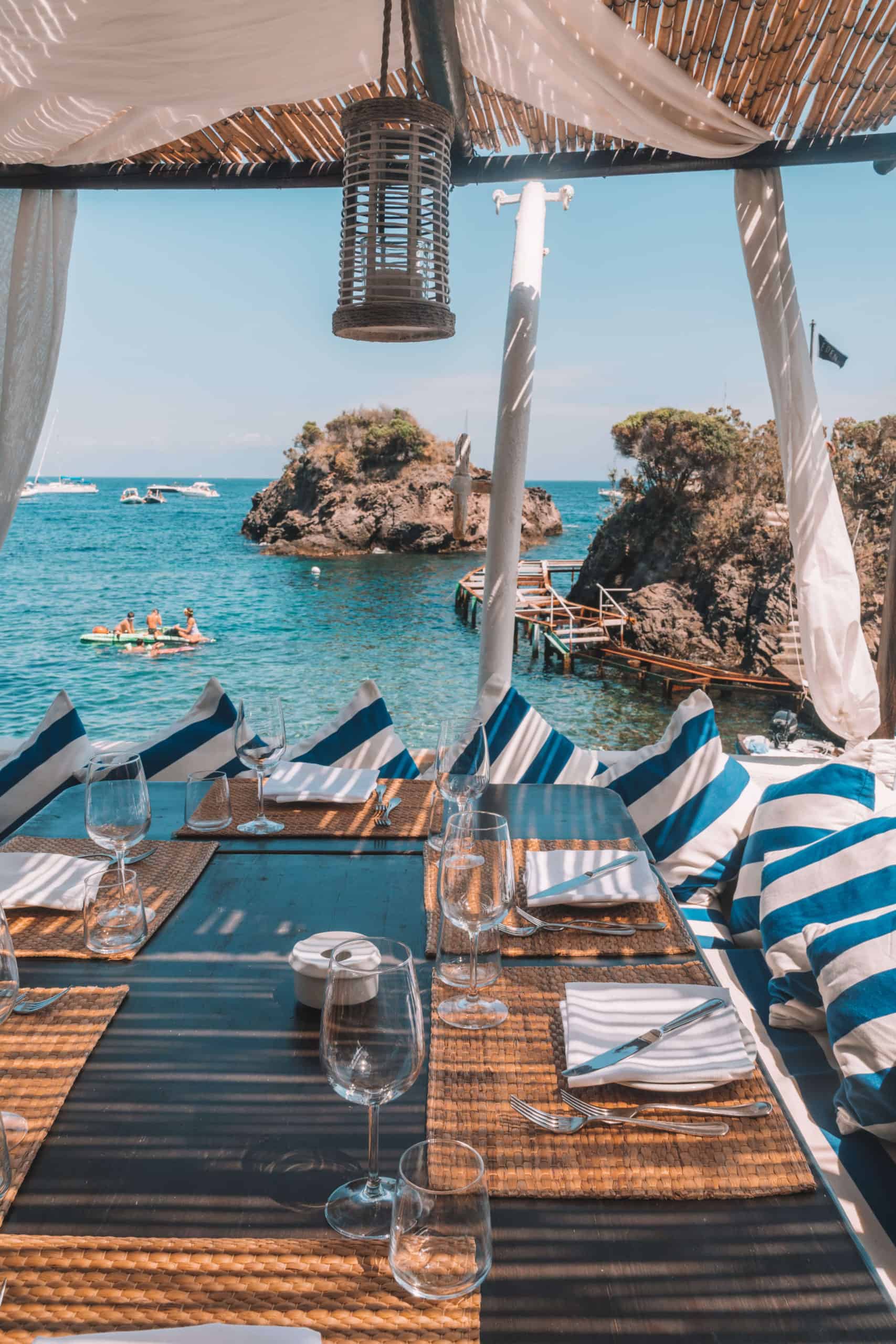 Lunch views from Giardino Eden beach club on Ischia island in Italy