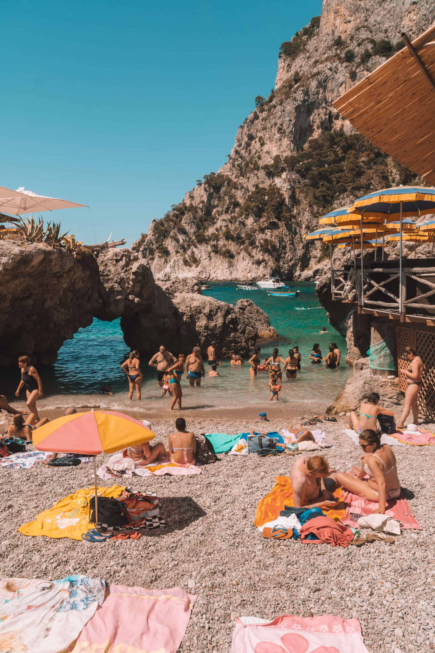 Packed beach in Capri, Italy