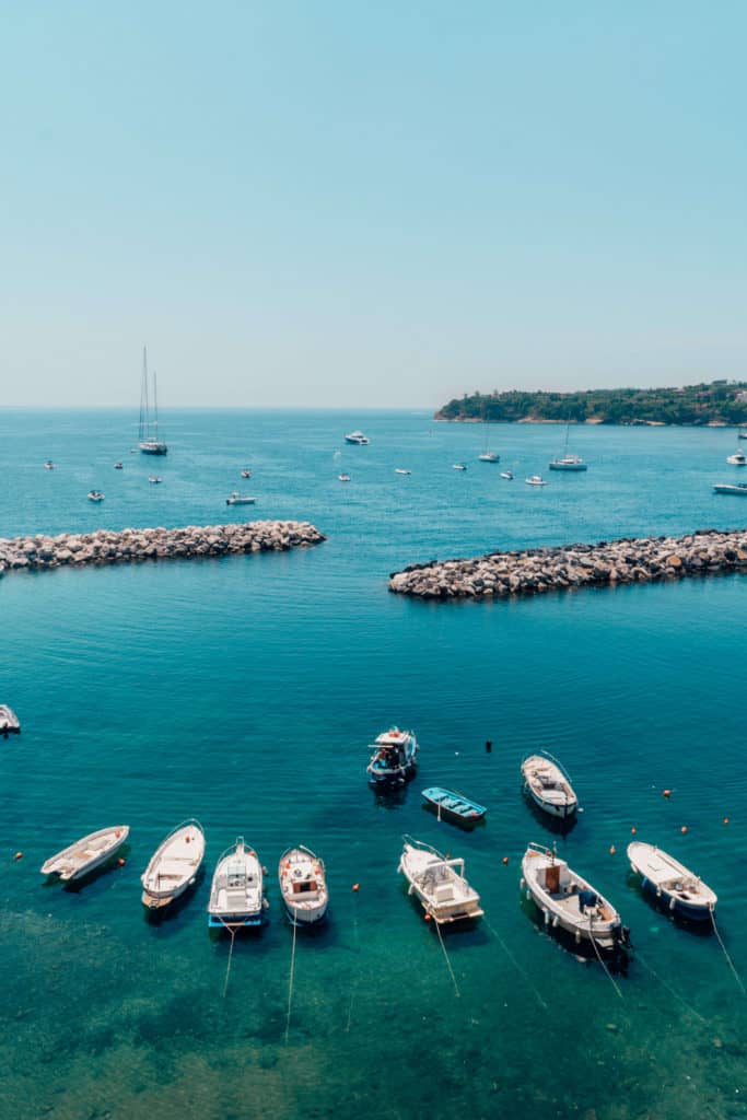 Sea views from Marina Corricella in Procida, Italy