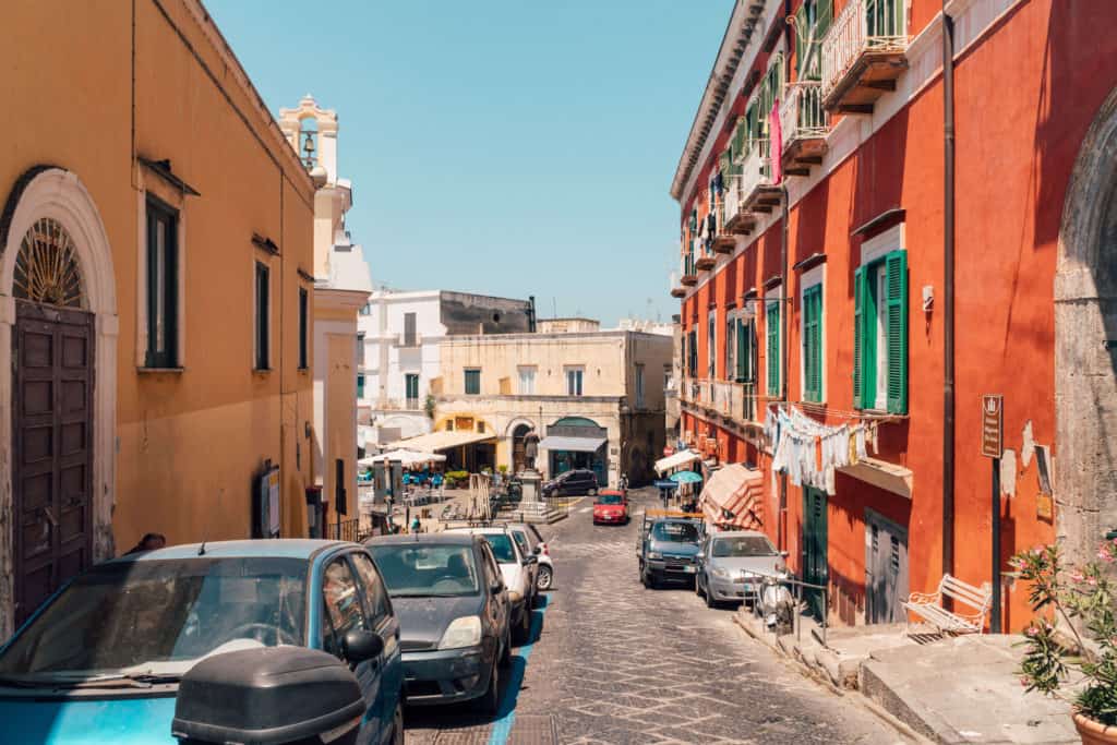 Colorful streets of Marina Corricella in Procida, Italy