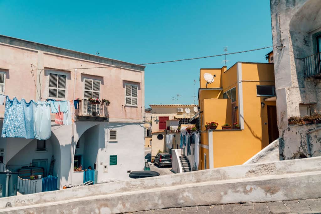 Colorful streets of Marina Corricella in Procida, Italy