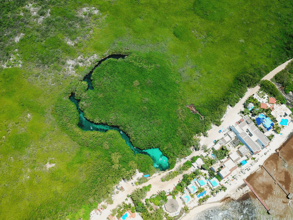 Casa Cenote seen from above in Tulum, Mexico