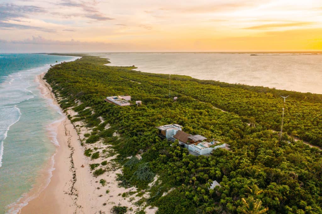 Aerial view of Casa Mam in Sian Ka'an, Tulum, Mexico