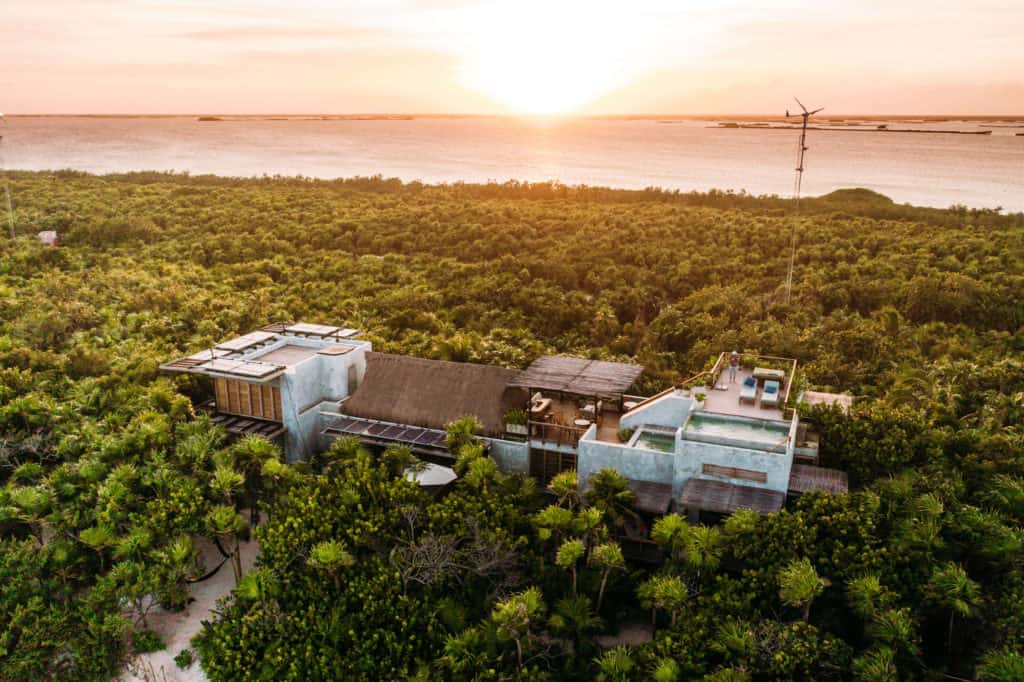 Aerial view of Casa Mam in Sian Ka'an, Tulum, Mexico