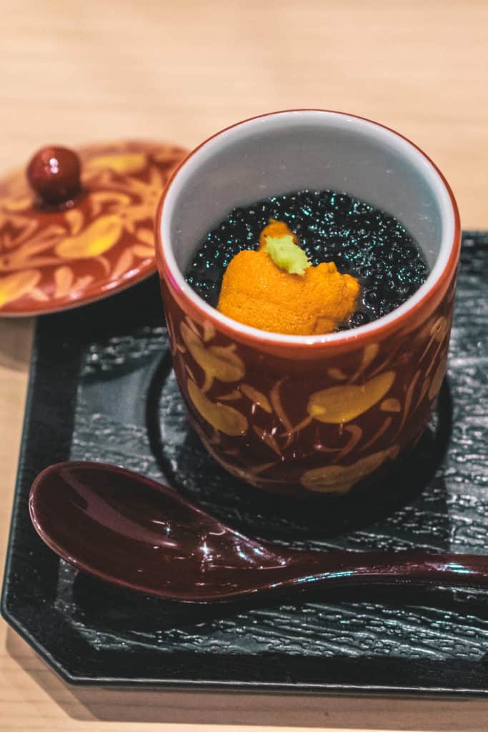 Chawanmushi topped with caviar and Japanese uni | Dining at Sushi Ginza Onodera in Los Angeles, California