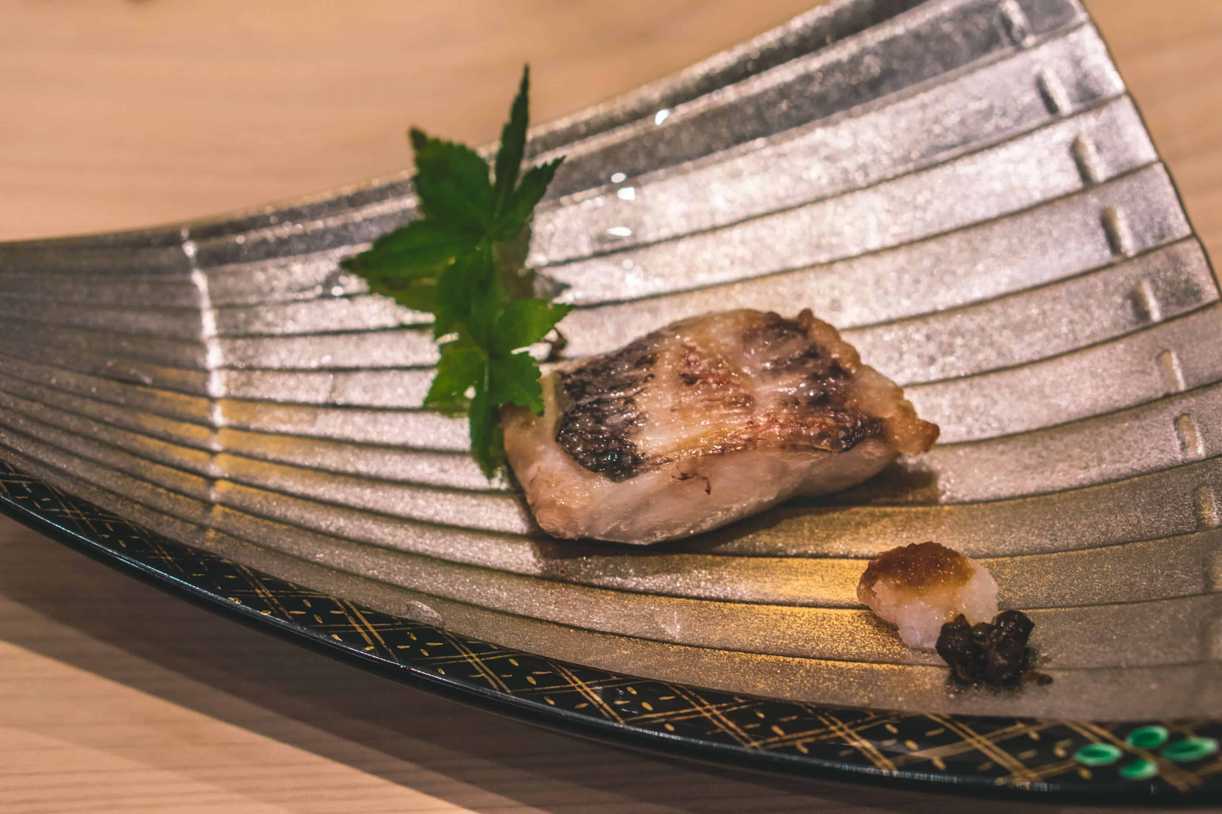 Grilled tai (or Japanese seabream) marinated in salt water and sake | Dining at Sushi Ginza Onodera in Los Angeles, California