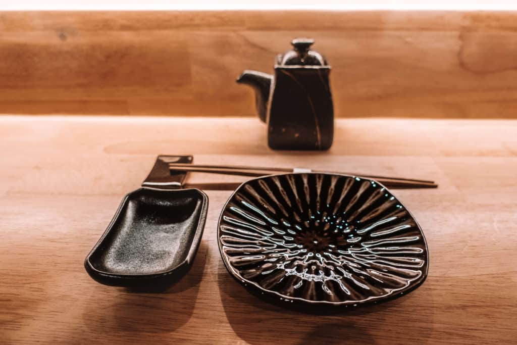 Dishware set up at Rebel Omakase in Laguna Beach