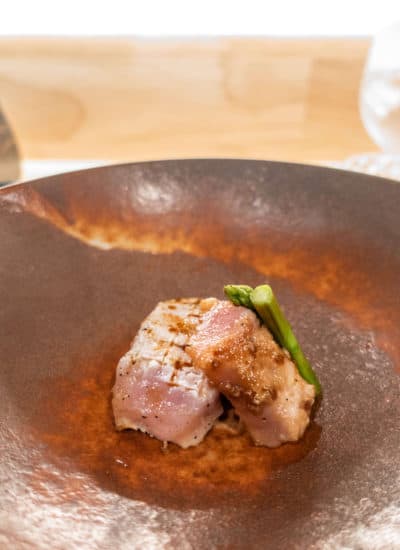 Seared albacore tuna with asparagus at Rebel Omakase in Laguna Beach