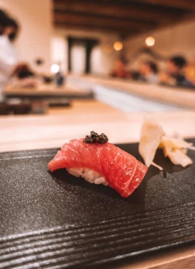 Bluefin nigiri topped with caviar at Rebel Omakase in Laguna Beach