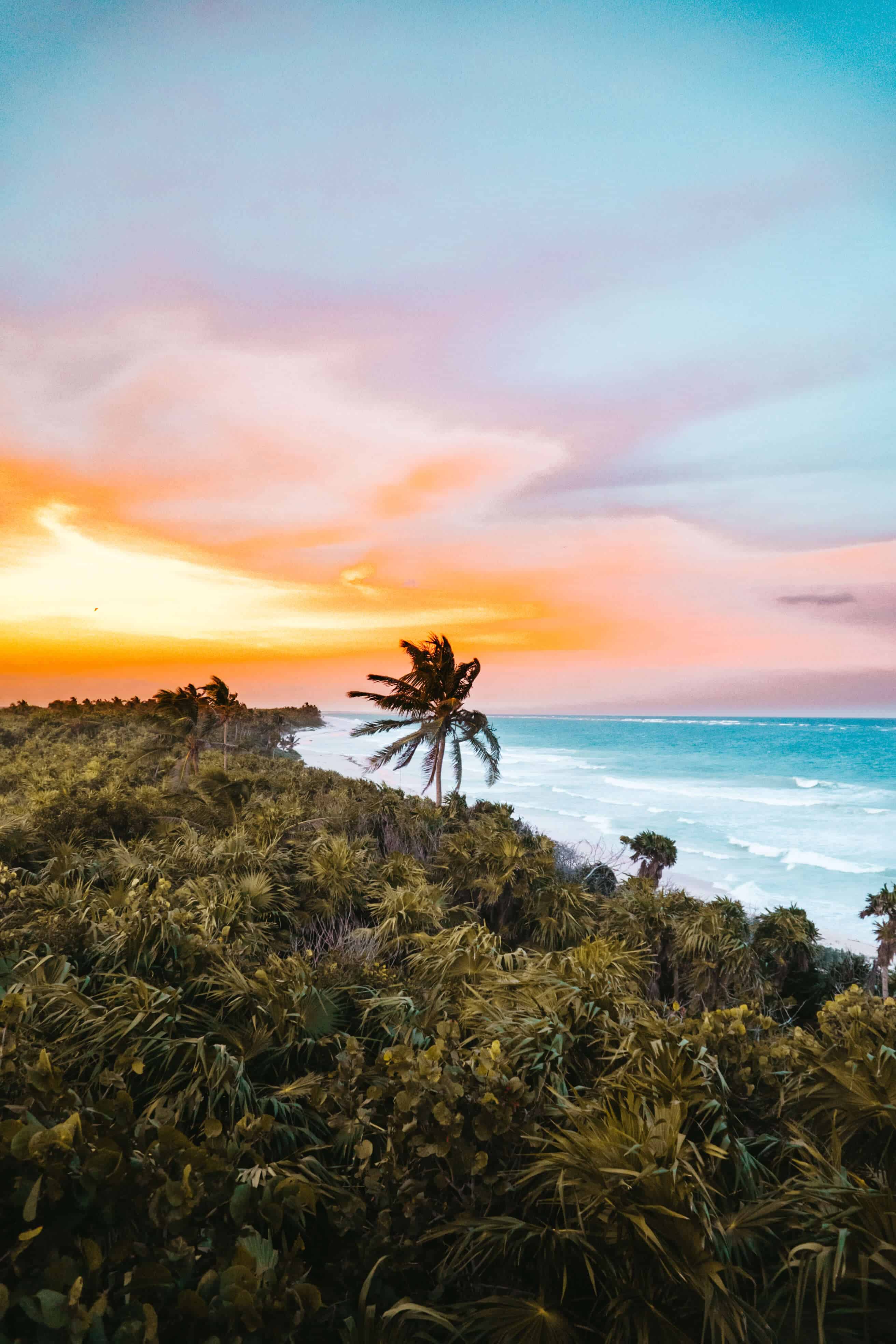 Sunset from the rooftop at Casa Mam in Tulum, Mexico