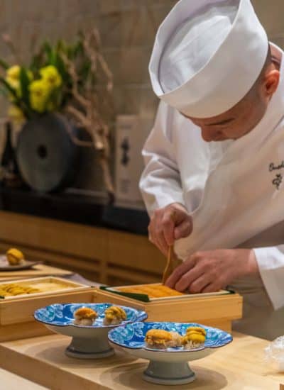 Preparing sea urchin | Dining at Sushi Ginza Onodera in Los Angeles