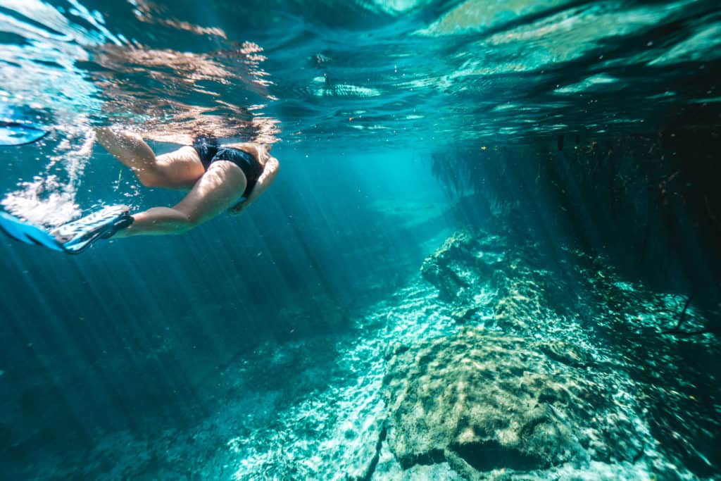 Swimming in Casa Cenote in Tulum, Mexico