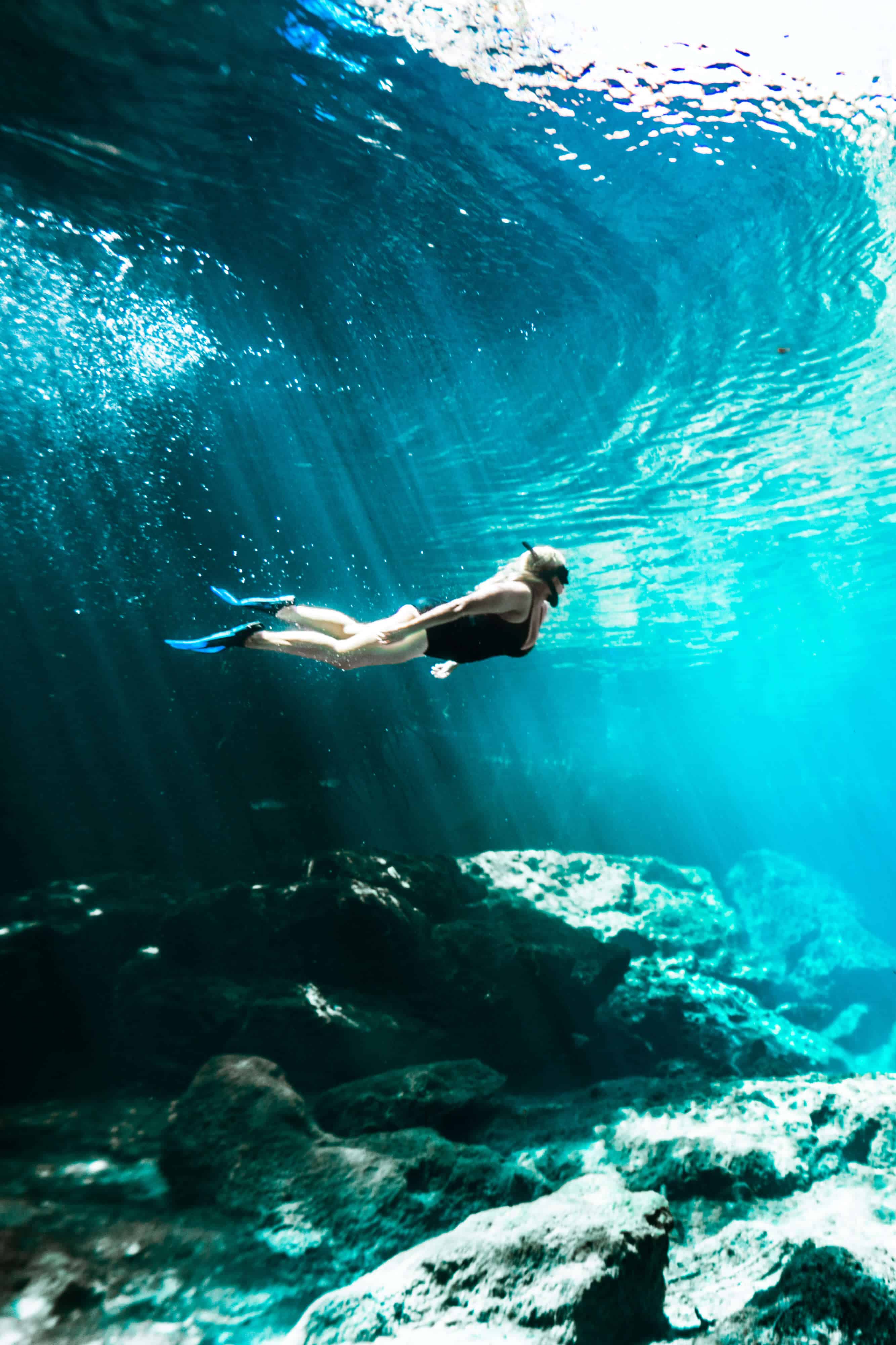 Swimming at Casa Cenote in Tulum, Mexico