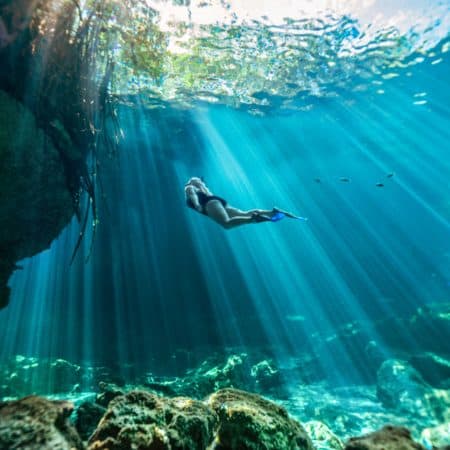 Swimming in Casa Cenote in Tulum, Mexico