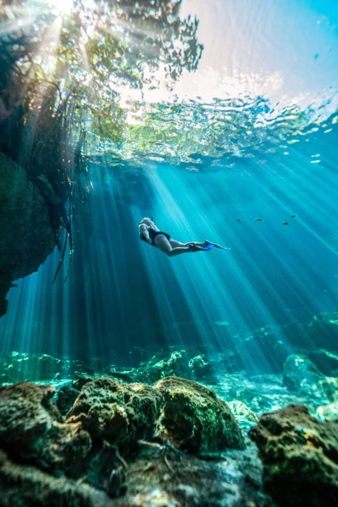 Swimming in Casa Cenote in Tulum, Mexico