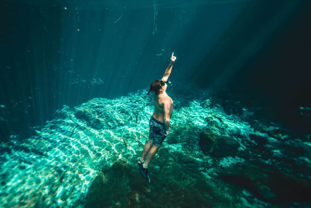 Swimming in Casa Cenote in Tulum, Mexico