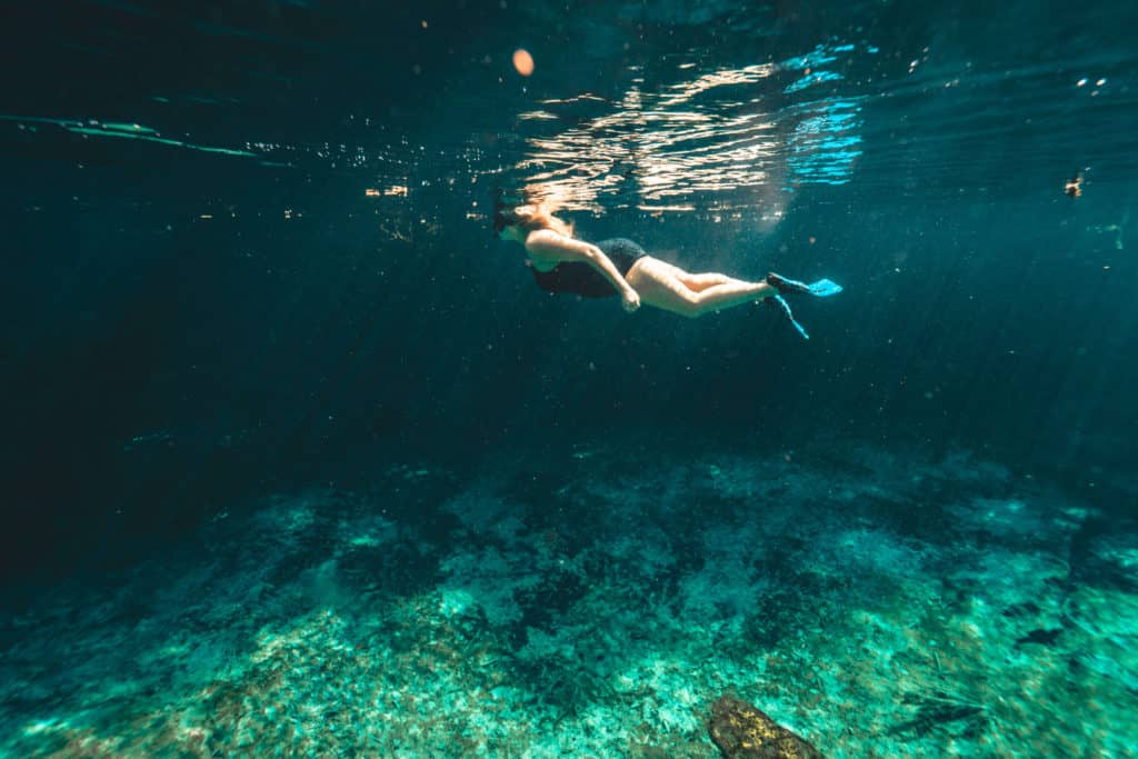 Swimming in Casa Cenote in Tulum, Mexico