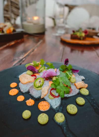 Crudo appetizer at Kin Toh Azulik in Tulum, Mexico