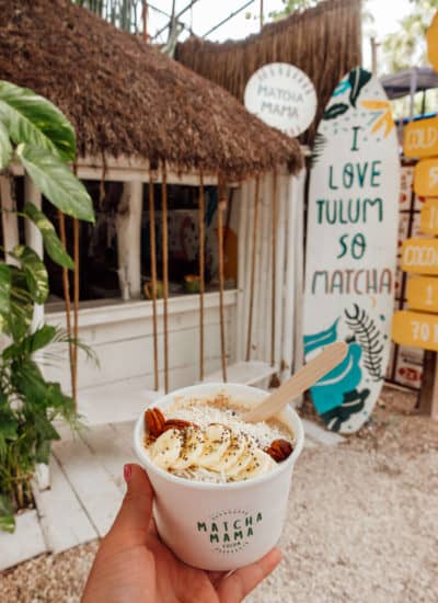 Smoothie bowl at Matcha Mama in Tulum, Mexico