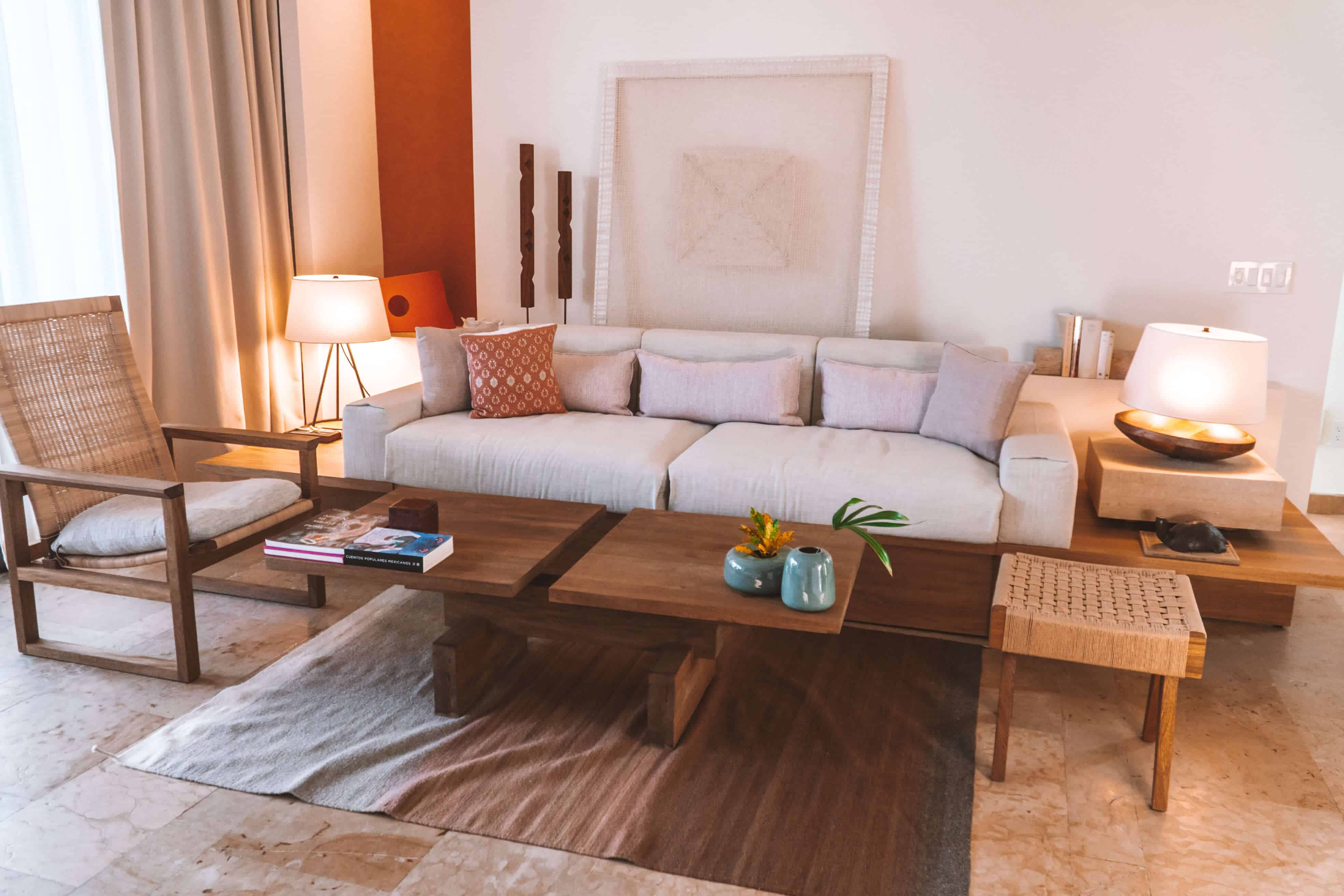 Living room of Beachfront Suite at Rosewood Mayakoba