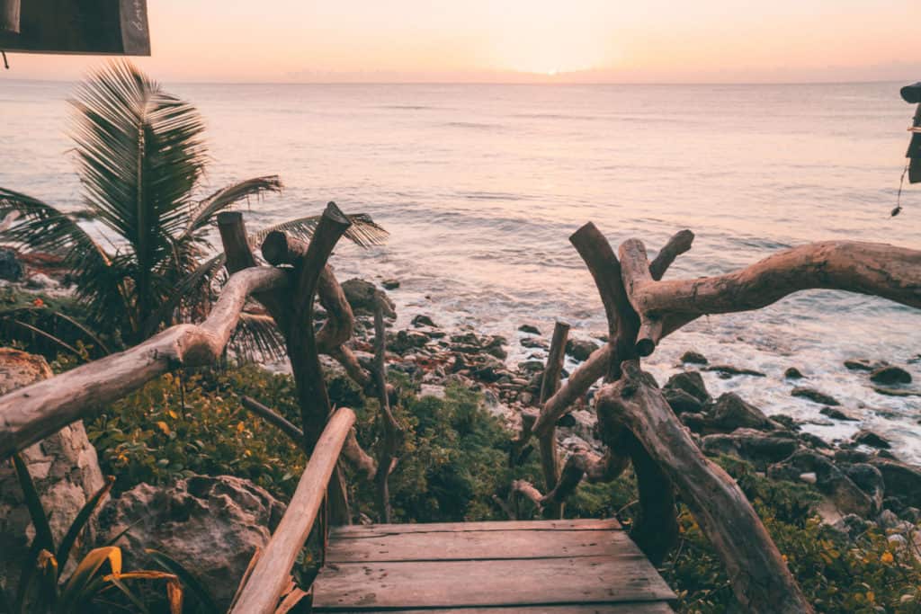 Sunrise from the Sea Villa patio at Azulik in Tulum, Mexico