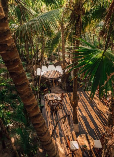Nest table in the jungle at Azulik in Tulum, Mexico