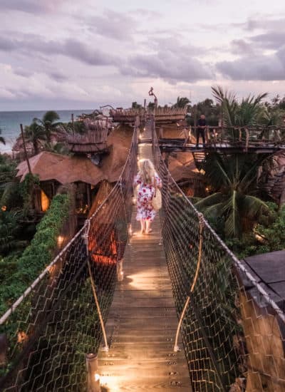 Suspension bridge at Azulik in Tulum, Mexico