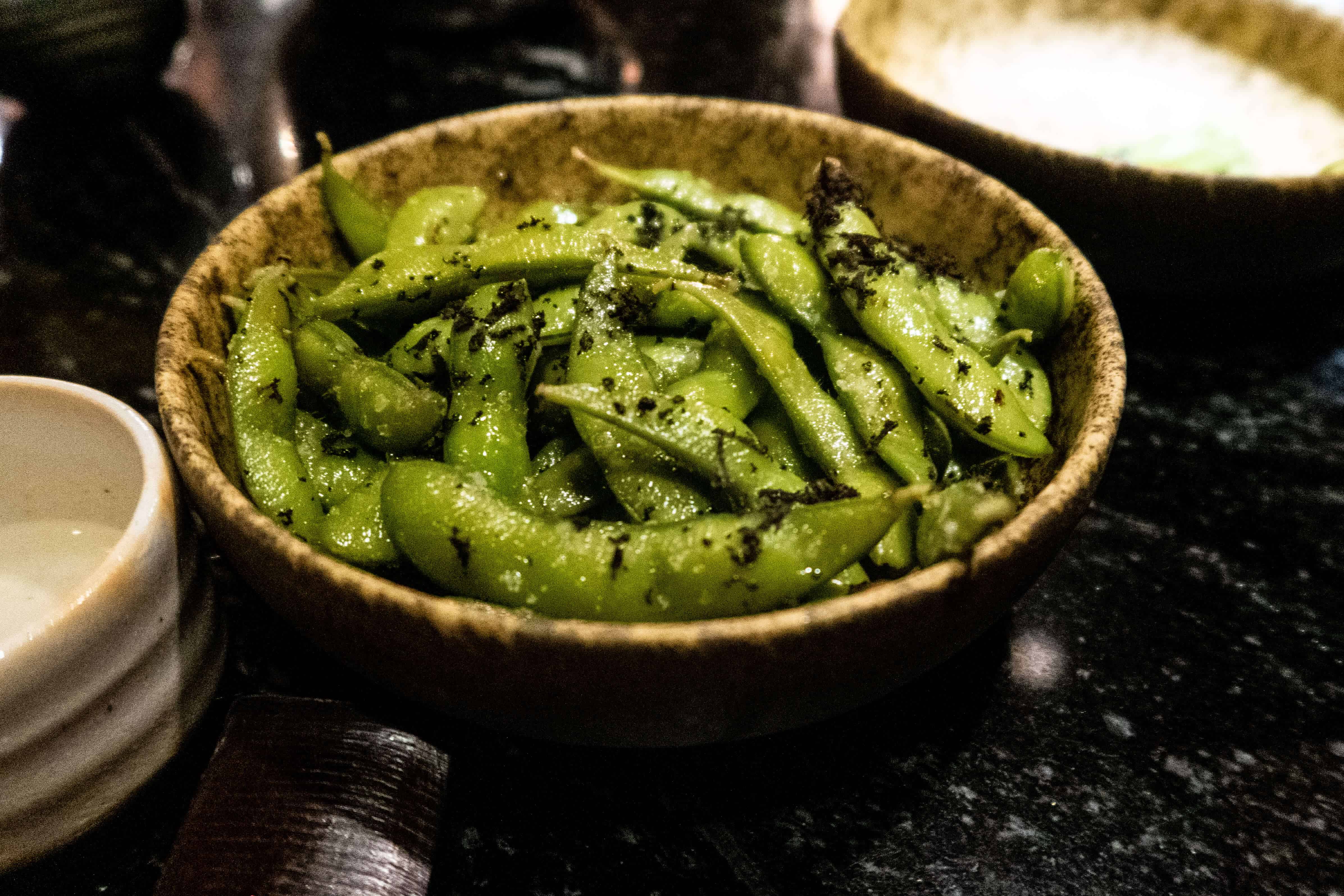 Truffle edamame at Tseen Ja at Azulik in Tulum, Mexico