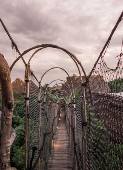 Suspension bridge to Sunset Nest Experience at Azulik