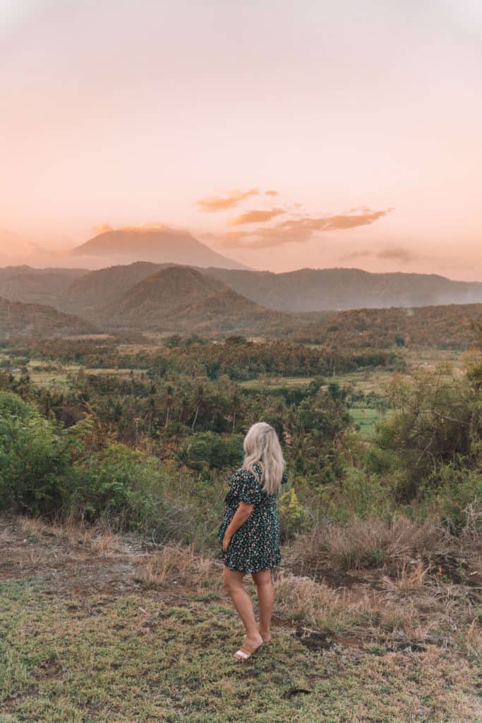 Sunset view of Mount Agung from Amankila in Bali, Indonesia