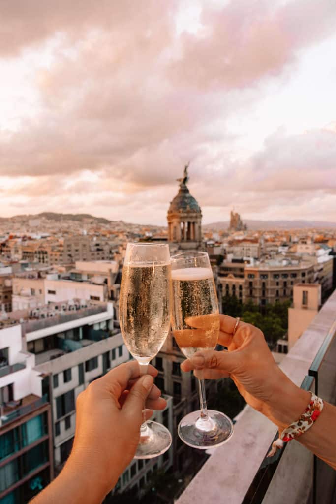 Sunset rooftop drinks at Eleven BCN in Barcelona, Spain