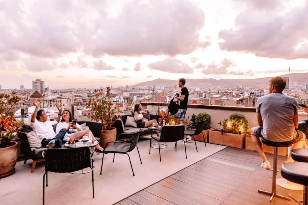 Sunset rooftop drinks at Eleven BCN in Barcelona, Spain