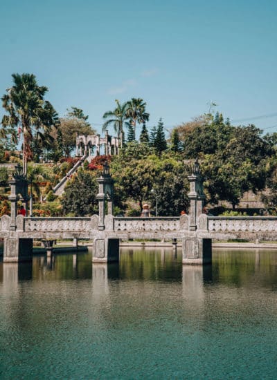 Views of the bridge and pond at Ujung Water Palace