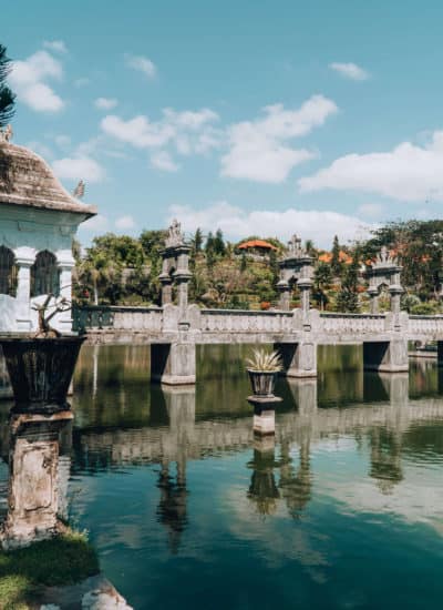 Views of the bridge and pond at Ujung Water Palace