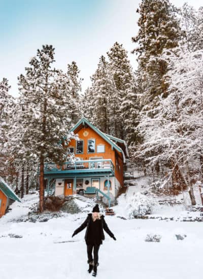 Fresh snow at the Tamarack Haus in Leavenworth, Washingtno