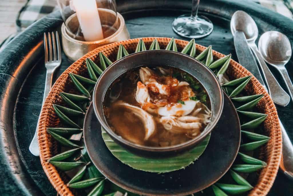 Soto Ayam, a traditional Indonesian chicken and noodle soup | Satay Evening at Amankila