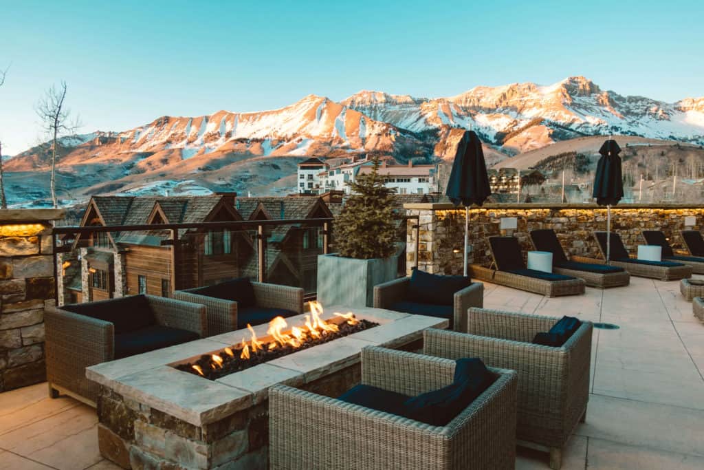 Mountain views beyond the fire pit | The Best Things to do in Telluride in Winter