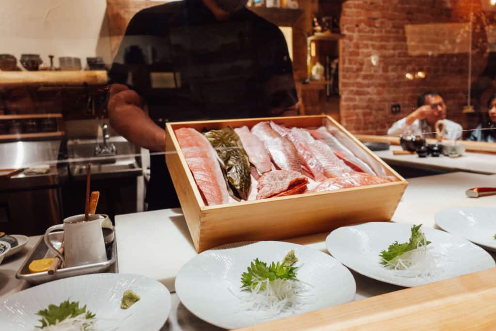 Box of fish selection at Omakase by Gino