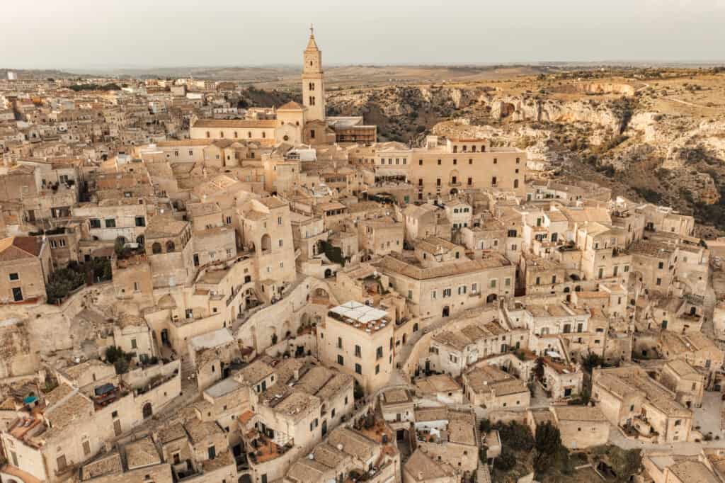 Drone view of Matera, Italy